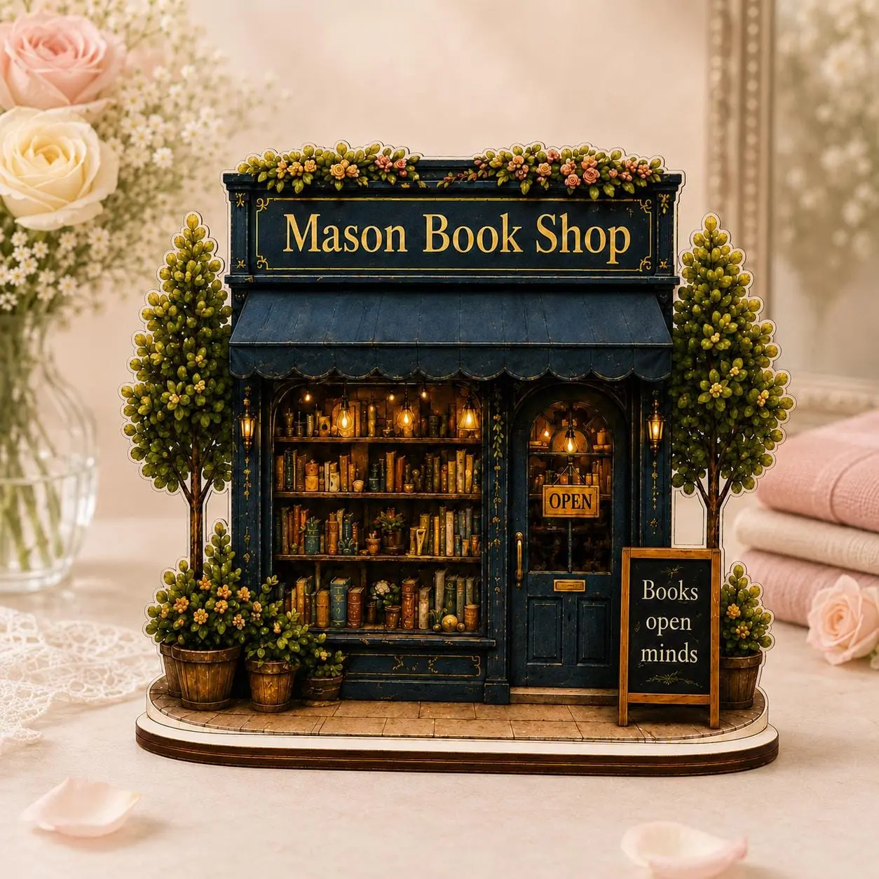 Personalized Book Shop Standing Decor, Custom Mini Bookstore Shelf Sitter, Book Lover Gift, Wooden Bookshop Sign, Cozy Library Desk Decor, Bookshelf Decor