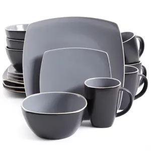 Gibson Home 16-Piece Casual Dinner Sets, Soho Lounge Round Tableware Set 102266.16RM - Matte Gray-Black