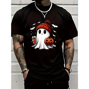 100% Cotton cute halloween ghost drink pumpkin T-Shirt Unisex Premium Soft Comfort Crew Tee Undershirts Plus Size Oversized T-Shirt