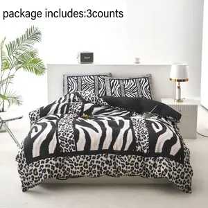 Zebra Leopard Print Duvet Cover Set, 3 Counts/set Including 1 Duvet Cover & 2 Pillowcase without Filler, Soft Comfortable Bedding Set for Home Bedroom