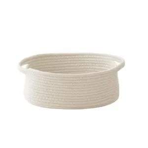 JMvicyroam Woven Basket,Small Rope Storage Bin with Handles & Ribbon Bag, Organizer for Shelves Closets,Gift Basket Empty for Birthday,Books,Dog Toys,White
