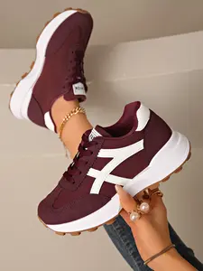 Women's Spring Autumn Colorblock Sport Shoes, Casual Sneakers, Comfortable Breathable Thick Sole Anti-Slip Pointed Toe Lace-Up Fashion Thick Soled Sneakers