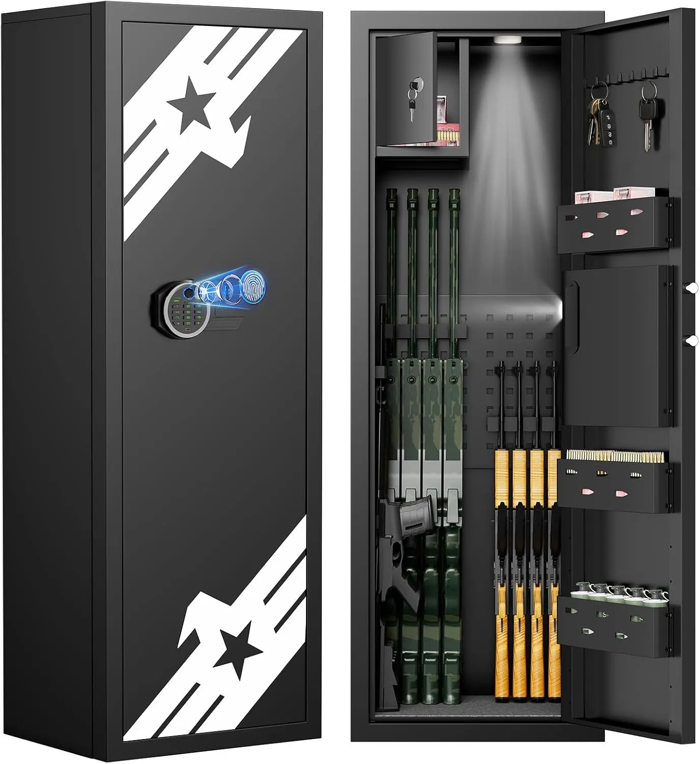 6-10 Rifle Gun Safe, Biometric Large Unassembled Gun Safe for Rifles and Shotgun, Rifle Safe with Dual Alarm System and Mute Function, Gun Safes with Document Bag