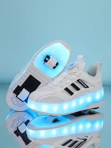 Colorful Kids Straight Line Roller Skates, USB Rechargeable LED Shoes, Two-Wheel Scooter Shoes, Unisex Student Sports Slides, Casual Walking Shoes, Training Footwear