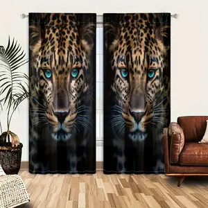 1Set/2pcs Cheetah Curtains, Wild Animal Leopard Window Drapes 3D Modern Animal Cheetah Printed Design - UV Protection Polyester Drapes.Window Drapes Provide Privacy Fabric Is A Bit Thin 90-100g.