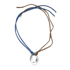 Acrylic Transparent Circular Pendant Choker Adjustable Velvets Cord Necklace