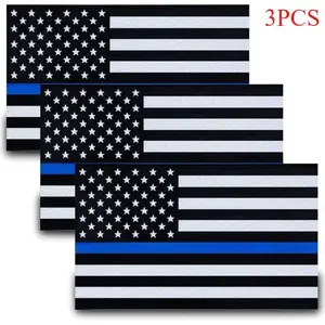 3Pcs Reflective US Flag Stickers Thin Blue Line American Flag Decal Vinyl For Car Laptop Bumper Support Law Enforcement