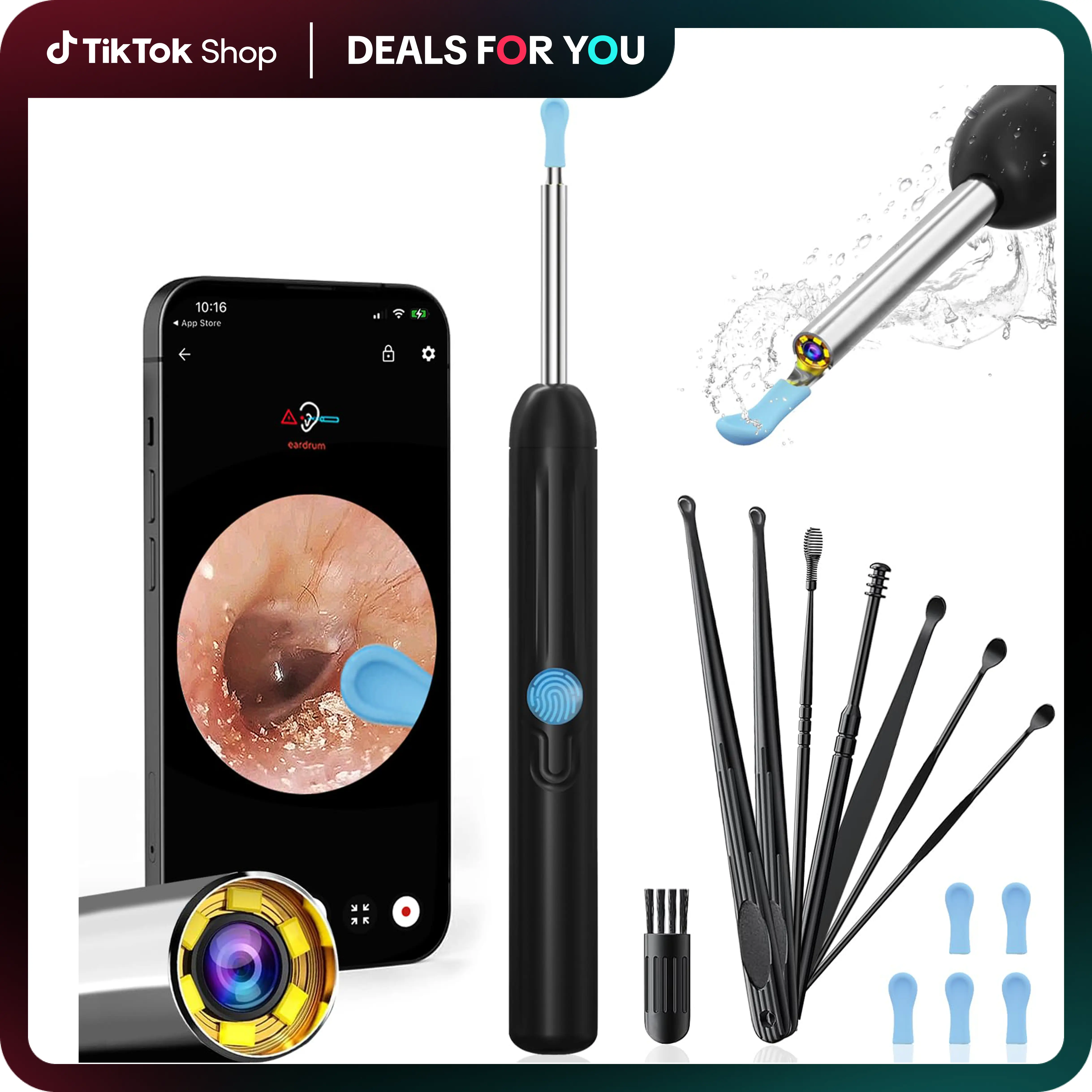 Spring Visual Ear Wax Removal Tool, 9pcs/set High-Definition Wireless Otoscope with HD Waterproof Ear Camera, Visual Earwax Cleaner Ear Cleaning Kit S