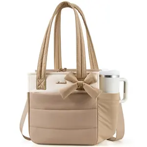 LOVEVOOK Insulated Lunch Bag Women, Stylish Puffy Adult Lunch Box with Cup Holder, Large Wide-open Leakproof Cooler Tote Bag for Work Picnic Beach Nurse Teacher College Family, Gifts for Women