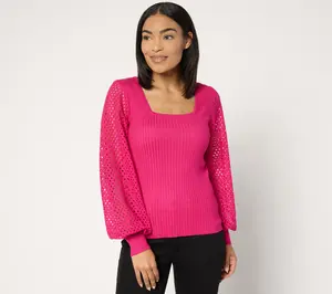 Fierce by Mally Square Neck Mix Media Sweater
