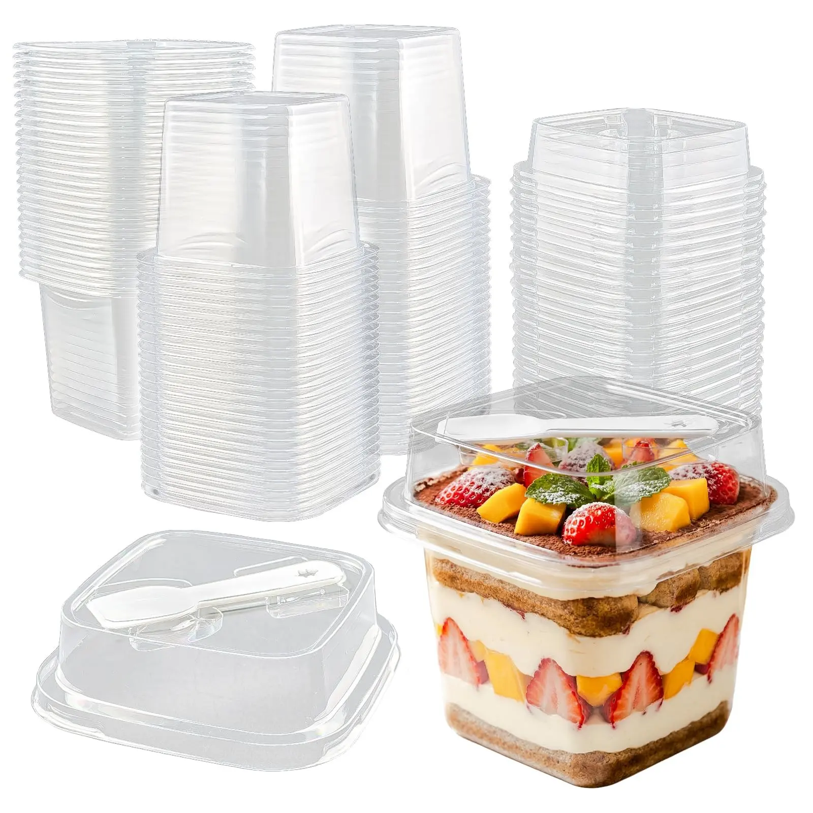 50-pack 12 oz plastic dessert cups with lids and spoons, banana pudding cups with lids, mini dessert shooters for parties, individual yogurt cups campingessentials