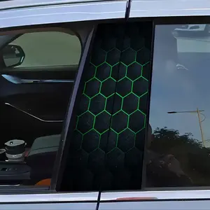 2 fluorescent green honeycomb mesh car stickers, matte vinyl material, easy to paste, no residual glue, scratch-resistant and water-resistant, disposable, suitable for car B-pillar plastic/glass/metal surfaces, vehicle decoration, car stickers