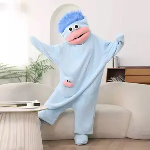 Cartoon long haired big mouth monster funny men and women autumn and winter thick one-piece nightgown can be worn outside tracksuits