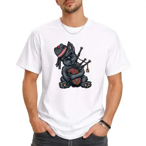 Funny Scottish Terrier T-Shirt with Bagpipe Design – Short Sleeve Tee for Tartan Day