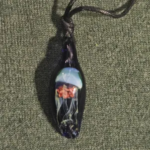UV Reactive Jellyfish Pendant #3-Lampwork Glass, handblown, master crafted, necklace, spirit glass