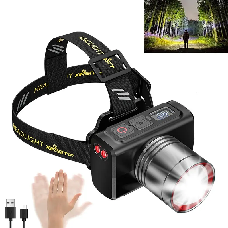 1PC Rechargeable Headlamp, Super Bright Head lamp, 3 Mode, Motion Sensor, Digital Display, Rechargeable Powerful Flashlights, 45° Adjustable Head Lights, Hiking Headlamp for Outdoor, Camping, Hard Hat, Hunting, Fathers Day Gift