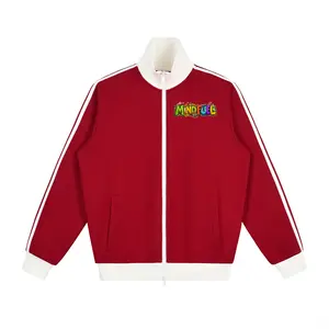 Men's Contrast Side Stripe Fleece Track Jacket, Menswear Apparel Garment, Long Sleeve Tops