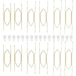 12-Pack Invisible Wall Plate Hangers 6/8/10 Inch Brass Plate Holders with 16-Pack Wall Hooks