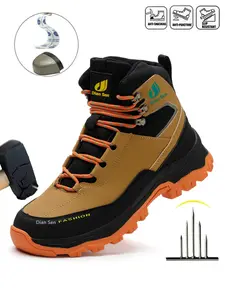 Steel Toe Shoes for Men Work Shoes High quality texture Safety Sneakers Lightweight Indestructible Construction Anti-Punctur and Anti-smash Indestructible Shoes Construction Work & Daily Wear High top sneakers New Fashion