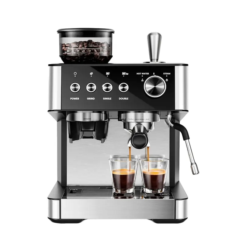 Kismile Automatic Espresso Coffee Machine - 20-Bar Pump, Built-In Grinder, 1500W Strong Pull, Timer, 2.8L Removable Water Tank, Milk Frother Steam Wand, 12-Cup Batch Brew, Descaling Function, US Plug, Italy-Made At Home Espresso Coffee Equipment