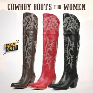 Women's knee high denim boots with round toe zipper closure, high heels, Western embroidered boots, elegant holiday wear, knight boots, winter boots(Sheets)