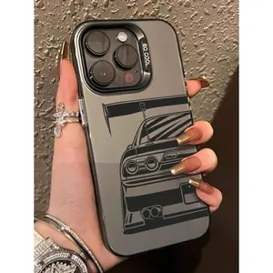 Car 1pc Cool Racing Pattern Independent Electroplating Button IMD Anti-Fall Phone Case Compatible With Apple Models Such As  13,  11 And  14 Pro Max
