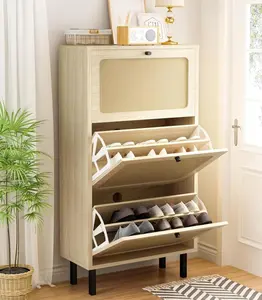 Recaceik Shoe Cabinet, 18 Pairs Shoe Rack Organizer, White Freestanding Flip-Top Shoe Rack with 3 Flip-Top Drawers and Adjustable Shelves Storage Rattan Entryway Bedroom Easy Assembly Hallway Household Installation