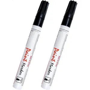 Black Paint Pens Permanent Markers - 2 Pack Oil Based Quick Dry Waterproof Markers for Plastic, Tire, Rubber,Wood, Rocks, Metal, Canvas, Dark Surface,Craft Art Supplies,Medium Point