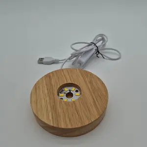 LED Light Base – 4" Wooden Crystal Display (Single Color)