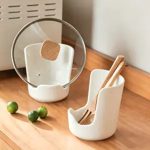 Ceramic pot lid organizer holder & ladle rest, all-in-one pot lid rack, pot lid holder & pot organizer, ultimate pot lid storage for pan lids, multi-use pot rack, pot lid and spoon storage rack, household multifunctional bracket, dish racks