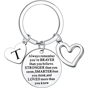 Inspirational Keychain Always Remember You Are Braver Than You Believe Jewellery Letter Keyring Gifts for Men Women