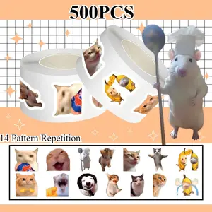 500 Stickers/roll Funny Cat Roll Sticker Series Sealing Stickers for Cups, Laptops, Suitcases, DIY Decorative Stickers, Birthday Gifts, Self Adhesive Stickers, Sticker Paper