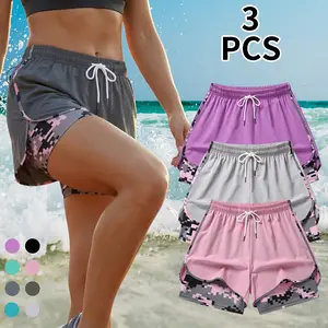 Women's 2 in 1 Athletic Running Shorts Double Layer Sports Shorts with Pixel Camo Liner, Lightweight Breathable Quick Dry Workout Gym Shorts for Jogging, Fitness Training, Outdoor Exercise