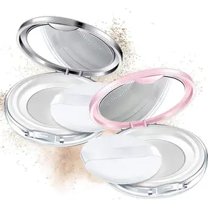 2 Pcs Loose Powder Container with Puff 0.17/0.7 oz Reusable Plastic Portable DIY Makeup Empty Powder Case with Mirror and Net Sifter(Pink, Silver)