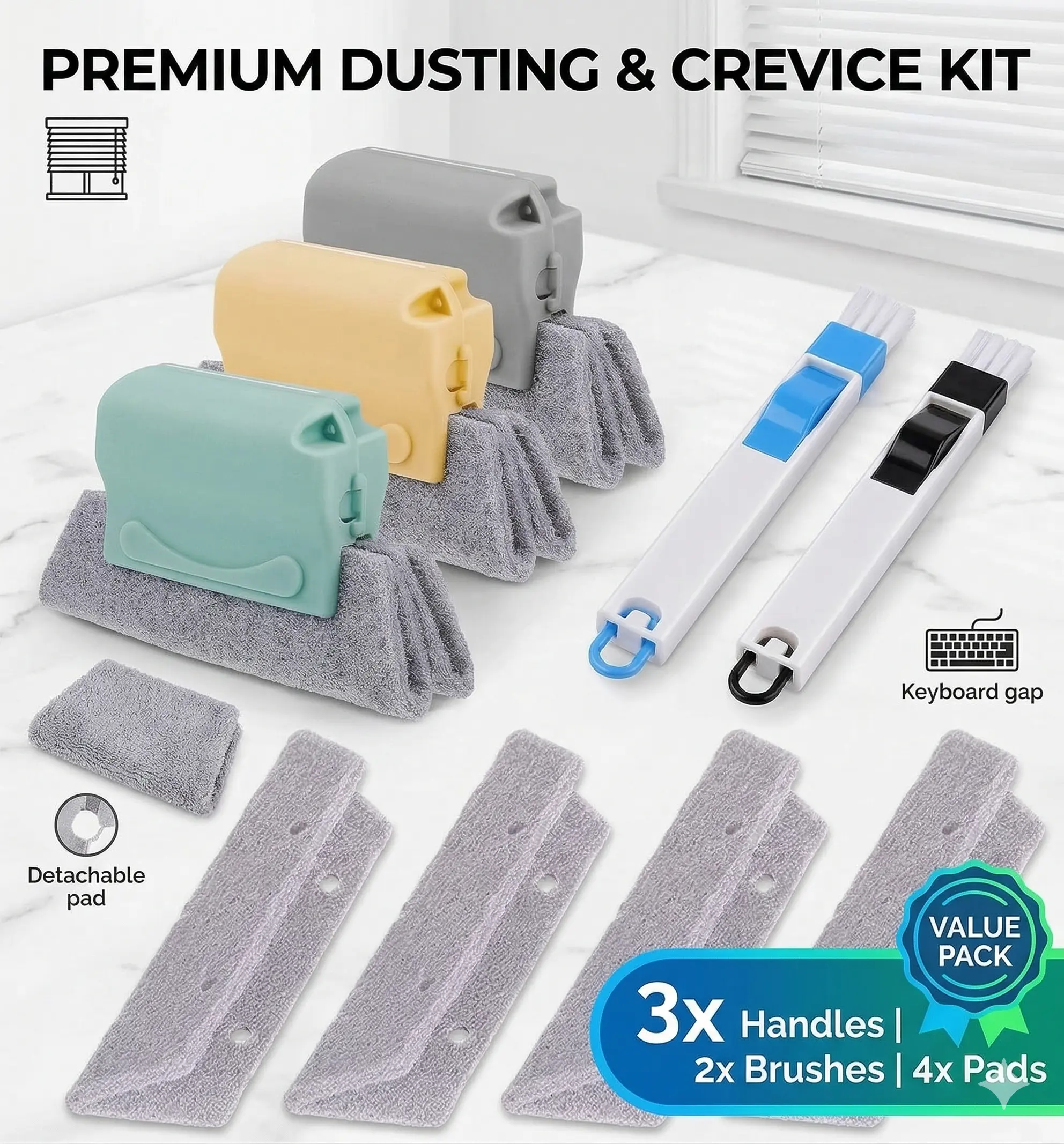 2-in-1 Window Groove Cleaning Brushes, Multipurpose Crevice Sweeper Tools for Home