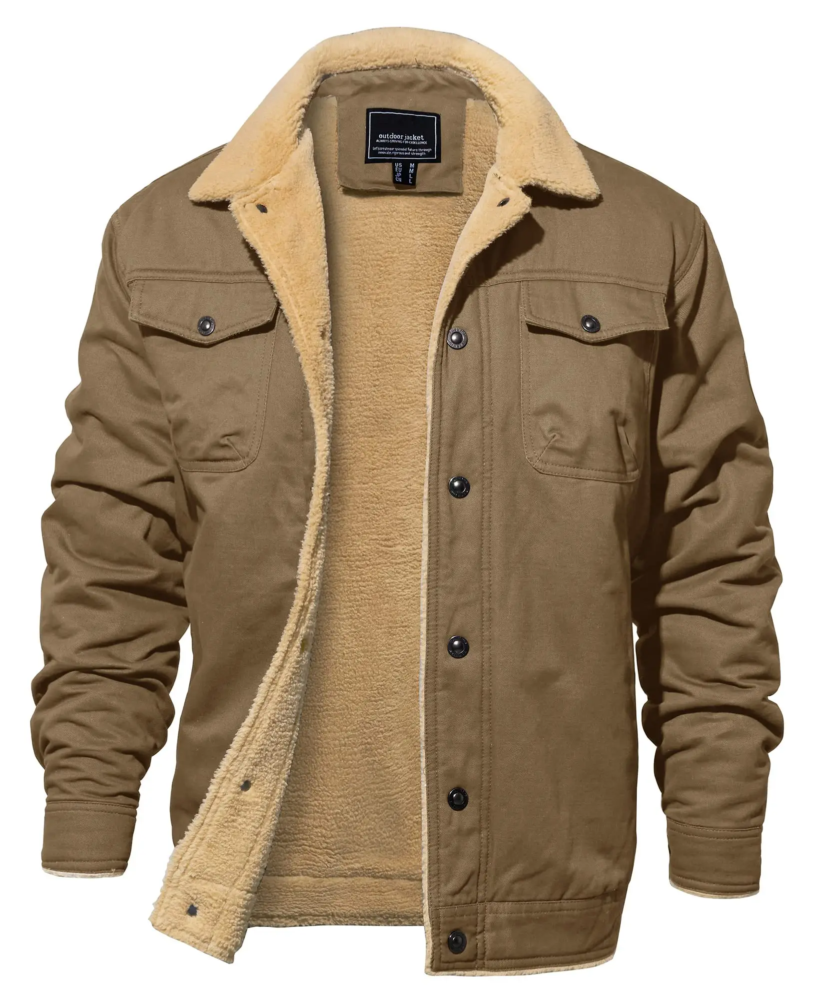 Tacvasen Menswear Thermal Thick Soft Fuzzy Fleece Cotton Casual Work Cargo Jacket with Pockets