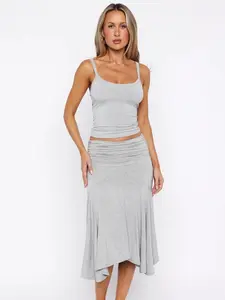 Square Neck Backless Dress, Vintage Elegant Design, Waist Hip Pleated Layers, Irregular Hem Flattering Fit, Comfortable & Simple Style, Skirt