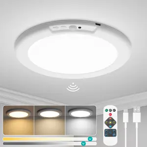 Wowatt Wireless Motion Sensor LED Ceiling Light, 10000mAh Rechargeable Magnetic Light with Remote, 3-Color Dimmable for Closet, Shower, Kitchen
