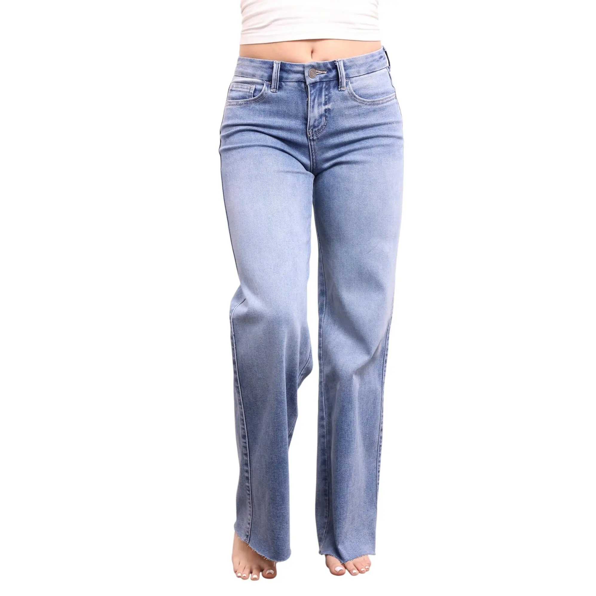 The Kristen Mid-Rise Tummy Control Wide Leg Denim