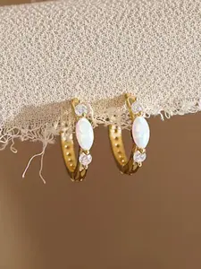 Faux Opal Decorated Hoop Earrings, Fashionable Jewelry for Women, Trendy All-match & Exquisite Jewelry for Birthday Gift, Elegant Minimalist Earrings