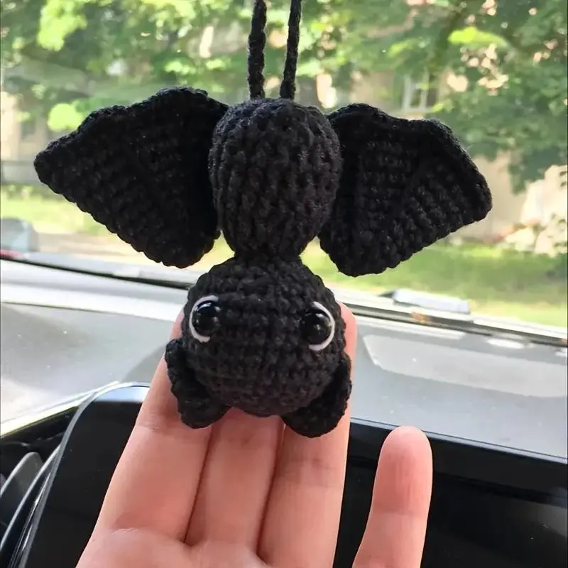 Gothic Bat Car Ornament with Hook, Cute Gothic Bat Charm, Unisex Easy-To-Hang Car Accessory, Handmade Plush Bat Decor, Gothic Car Accessories, Car Decorations