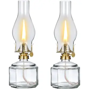 Set of 2 11.4 Inch Vintage Large Classic Rustic Clear Glass Kerosene Hurricane Oil Lantern for Indoor Home Tabletop Decor Emergency Lighting