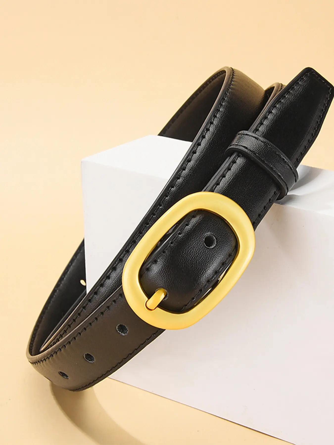 Women's Oval Buckle Slim Belt, Skinny Belts, Vintage PU Leather Jeans Strap, Versatile Casual Wear, All Seasons Fashion Accessory