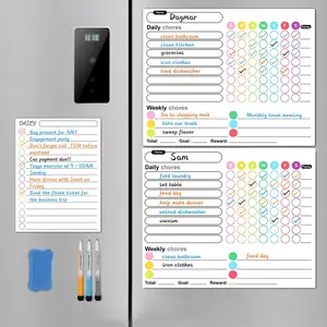 Magnetic Dry Erase Chore Chart & Calendar Bundle Set, Weekly Planner, Monthly Planner Magnet, Including 2 Chore Chart & 1 Daily List & 3 Fine Tips Markers & 1 Eraser, Office Stationery & Supplies