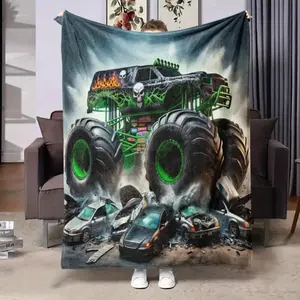 A high-quality cartoon truck-themed creative inspiration designed ultra-soft flannel blanket, warm and comfortable living room blanket, office blanket, sofa decoration, all-season travel blanket, multi-purpose gift blanket - home decor accessory, perfect