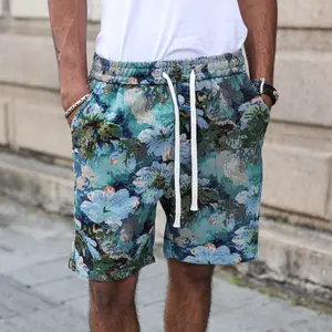 Men's Vacation Casual Style INS Jacquard Floral Pattern Casual Shorts, Gift For Boyfriends Or Husbands