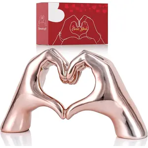 Pink Heart Hands Decor for Living Room Bedroom Bookshelf Coffe Table, Love Centerpieces Aesthetic Statue and Sculpture Boho Wedding Accents Decoration