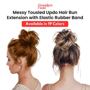 Seamless Hold Messy Tousled Upon Hair Bun Extension With Elastic Rubber Band - Curly Updo Scrunchie Hair Extensions, Synthetic Wavy Chignon Ponytail for Women