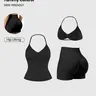 Women's Sports Yoga Set with Padded Bra, Gym Shorts, and Sporty Tank Top, 3 Piece Set for Fitness Training, Fitness Sport Outfits, Sportswear for Gym, Stretchable Activewear, Sports Clothing Set, All Seasons, Sports Clothes