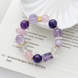 Amour Mixed Crystal Energy Bracelet Chunky Amethyst & Rose Quartz Minimalist Fairycore Statement Jewelry